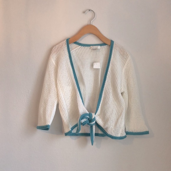 4/$25 Christopher & Banks Tie Front Open Weave Top - Picture 2 of 3